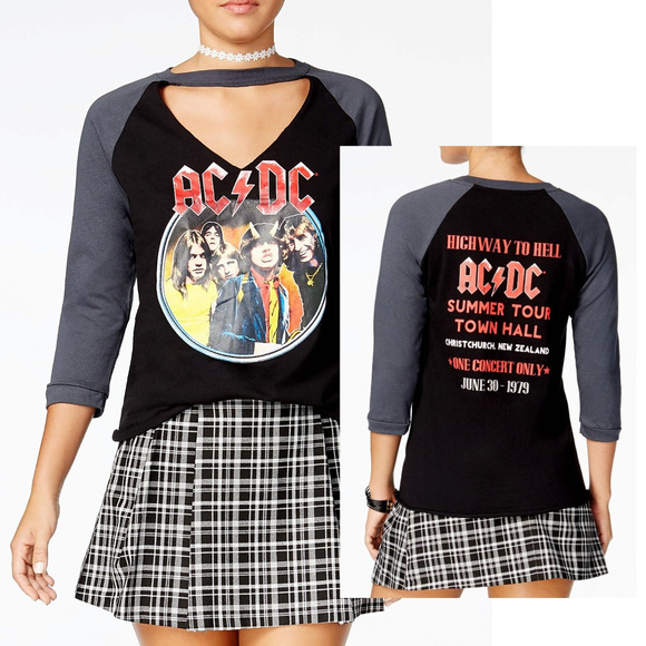 AC/DC Highway to Hell metal rock Choker Raglan Official T-Shirt M NWT - Picture 1 of 4
